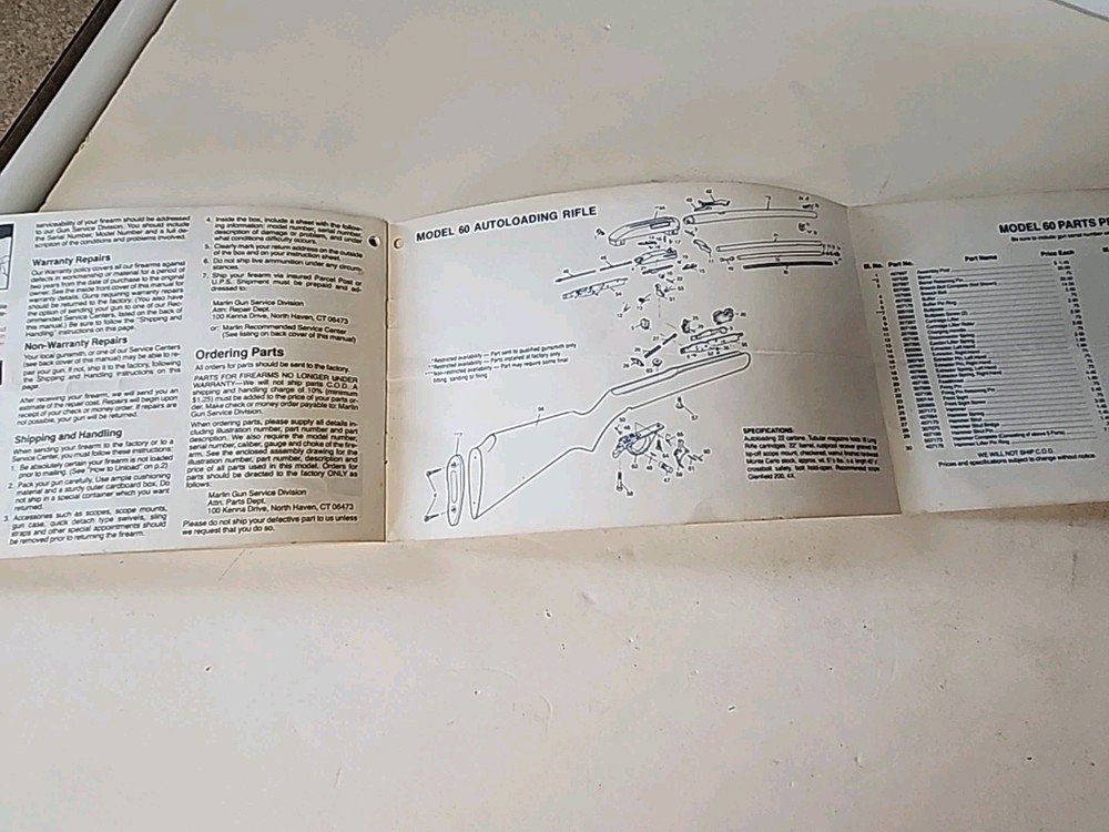 1982 Glenfield Model 60 Autoloader Owners Manual