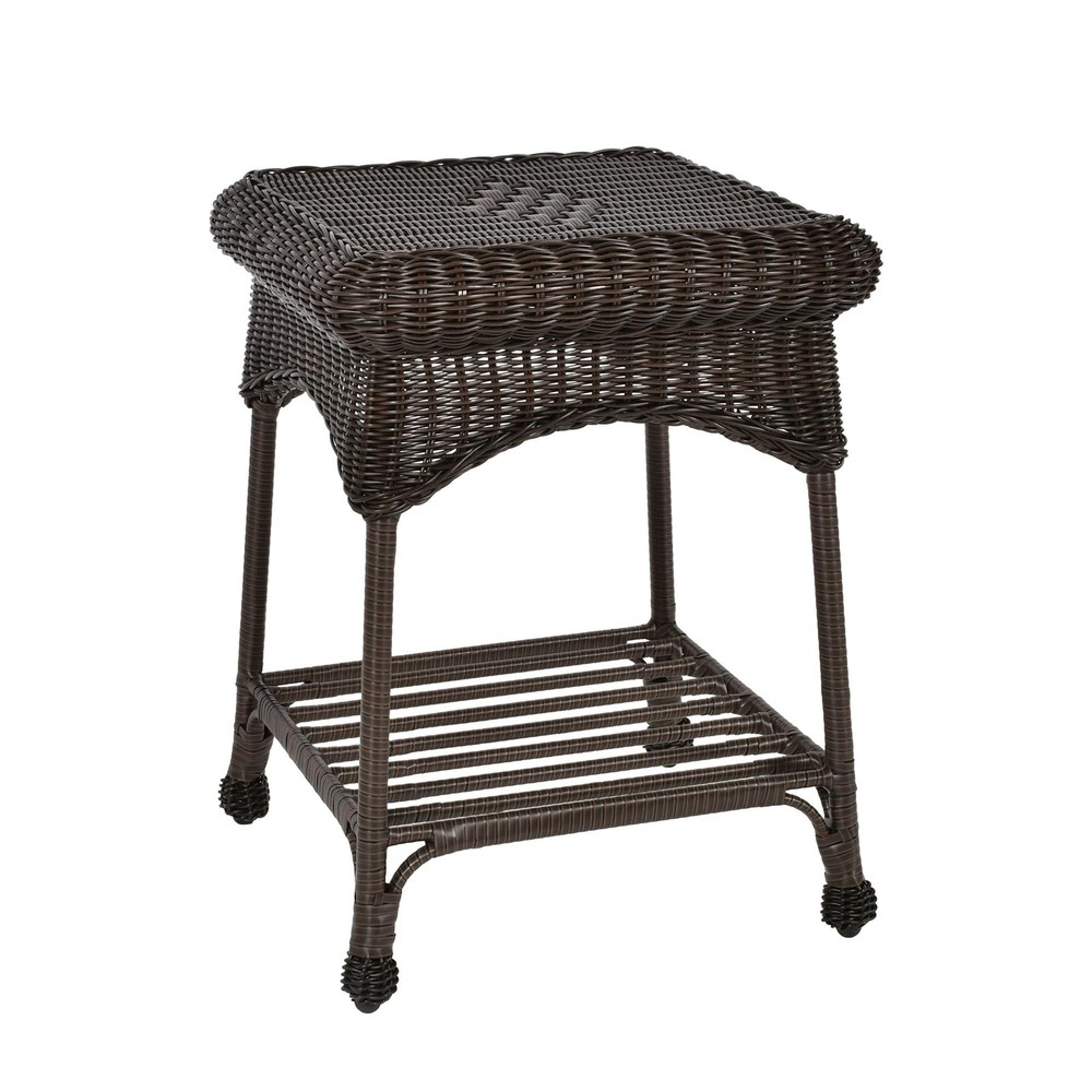 Outdoor Espresso Wicker End Table