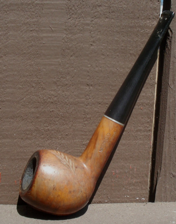 Vintage, used, MEDICO Imported Briar Smoking Pipe with leaf pattern