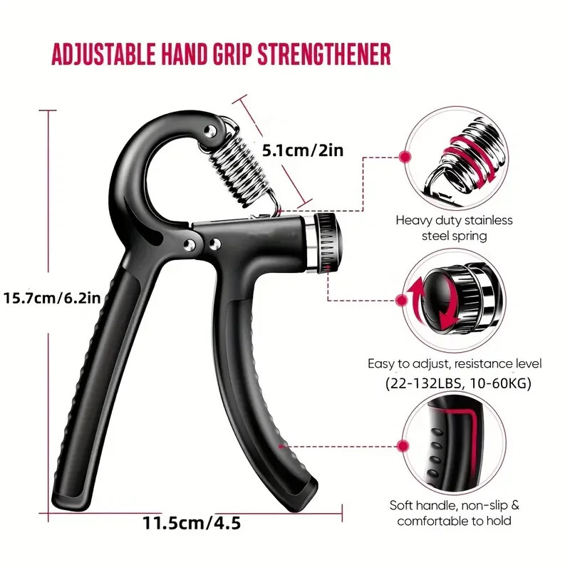 5pc Hand Grip Strengthener Forearm Workout Kit, Adjustable Grip Strength Trainer