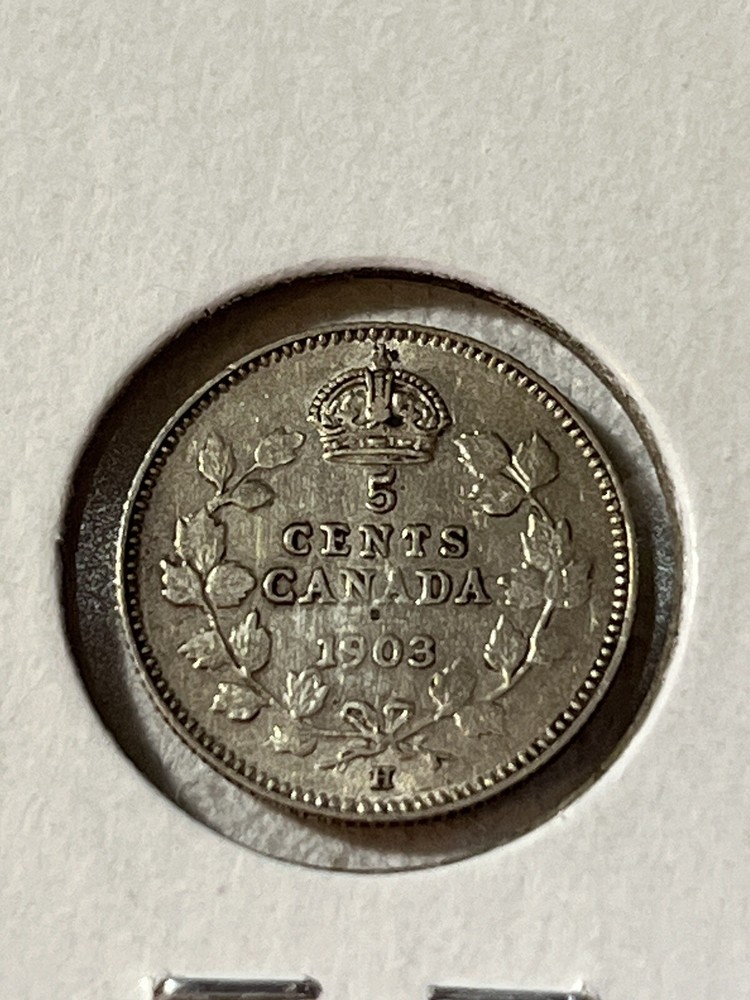 1903-H Canada 5 Cents Small Silver Coin Cleaned
