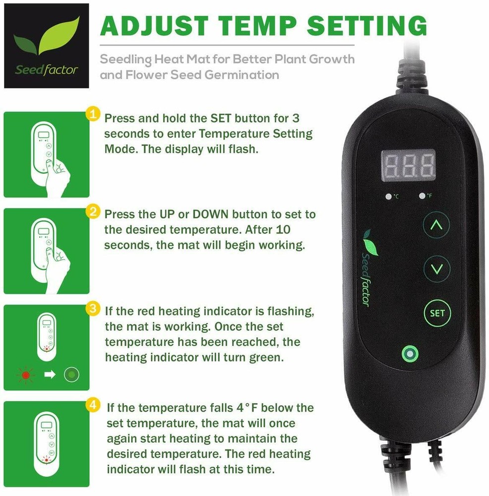 20"x20" Seedfactor Seedling Heat Mat Seed Germination with Thermostat Controller