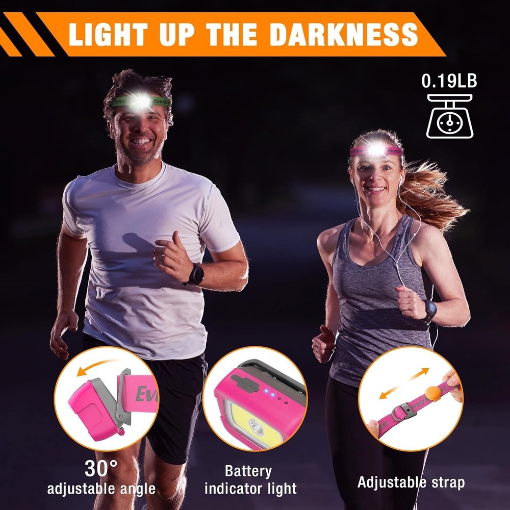 EverBrite Rechargeable Headlamp 350 Lumens w/Red Light&Memory Function 7 Modes