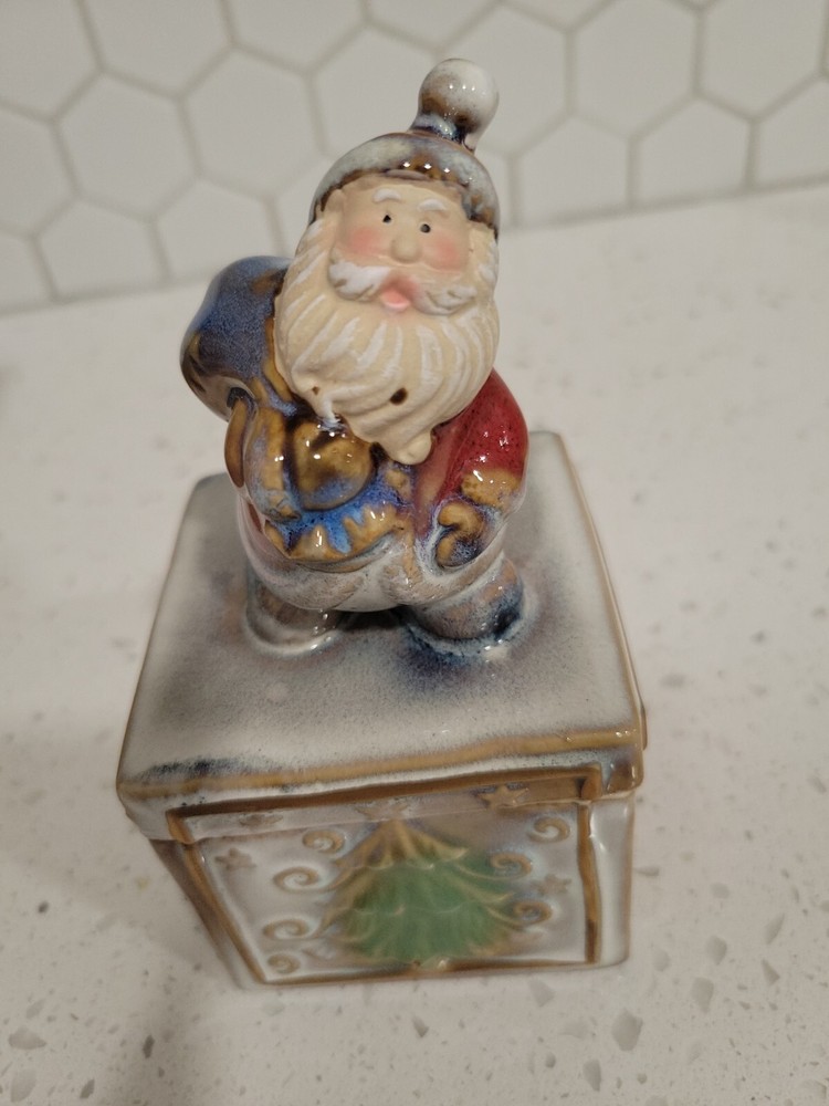 Ceramic Santa 6" Trinket Box Candle Holder