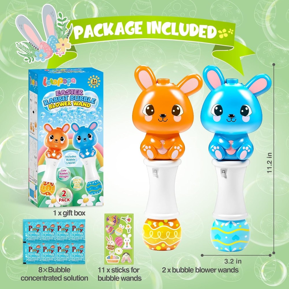 Letapapa 2 Pack Easter Bubble Wands for Kids, 11.2 inch Automatic Bubble Blower