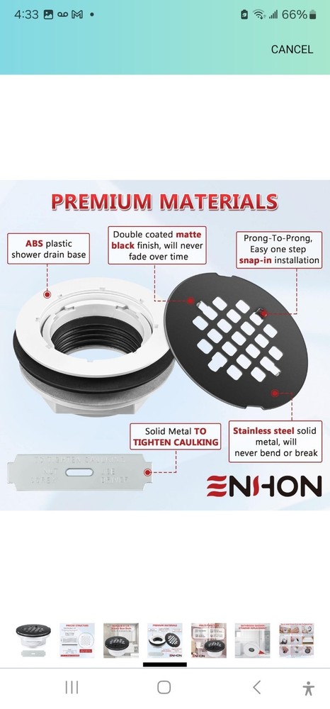 Enhon 4 1/4 OD shower Drain Assembly