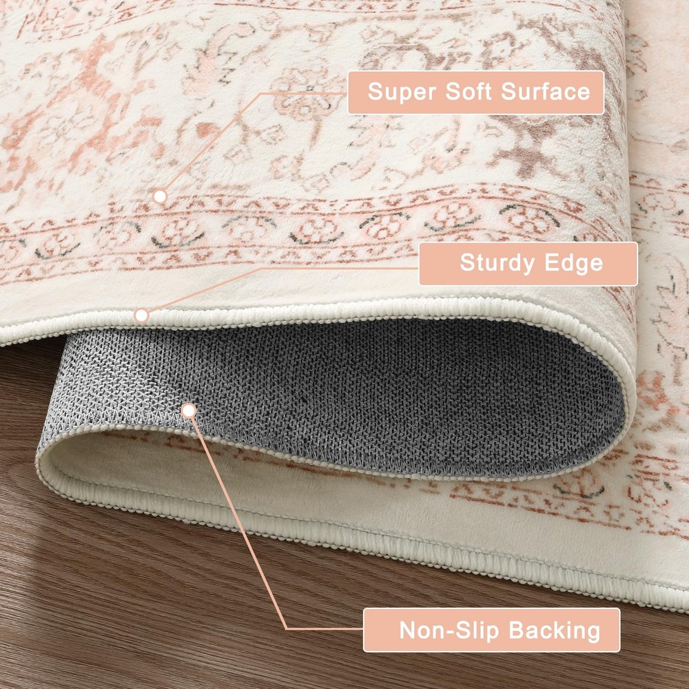 LIVEBOX Pink Area Rug 8x10 - Large 8' x 10' (Rectangular), Medallion