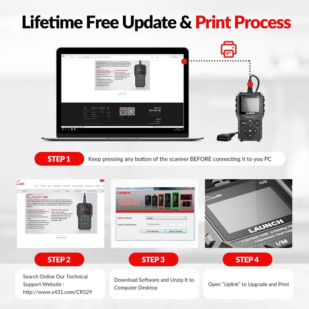 LAUNCH Creader 529 CR529 OBD2 Scanner Automotive Diagnostic Tools OBDII Code Rea