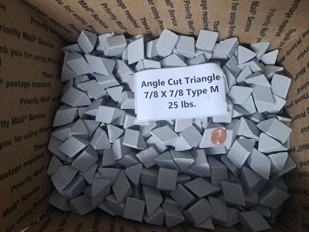 Abrasive Ceramic Tumbling Media - Angle Cut Triangle 7/8" x 7/8" Type M - 25 lb.