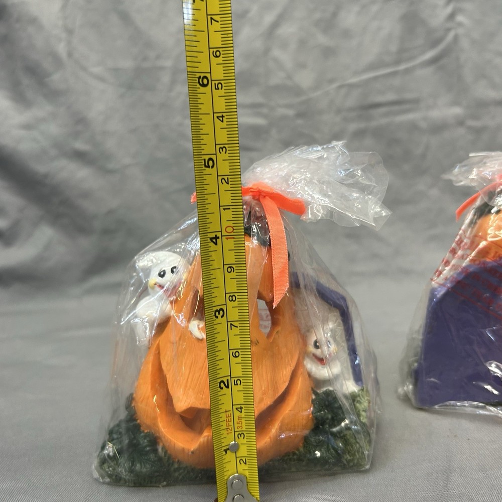 4” Jack O Lantern Tea light set Of two With Ghosts & Headstone