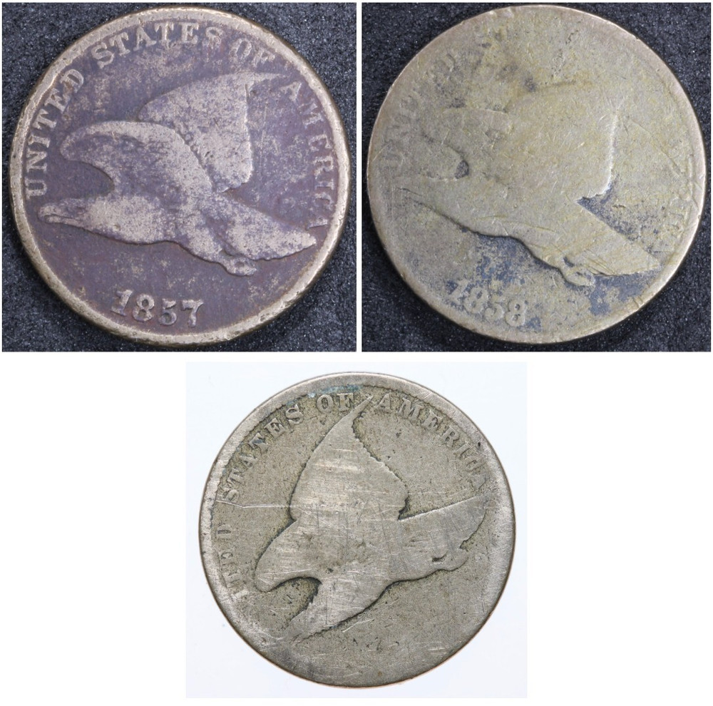 1857, 1858 Flying Eagle Cent Small Letters - Group of 3