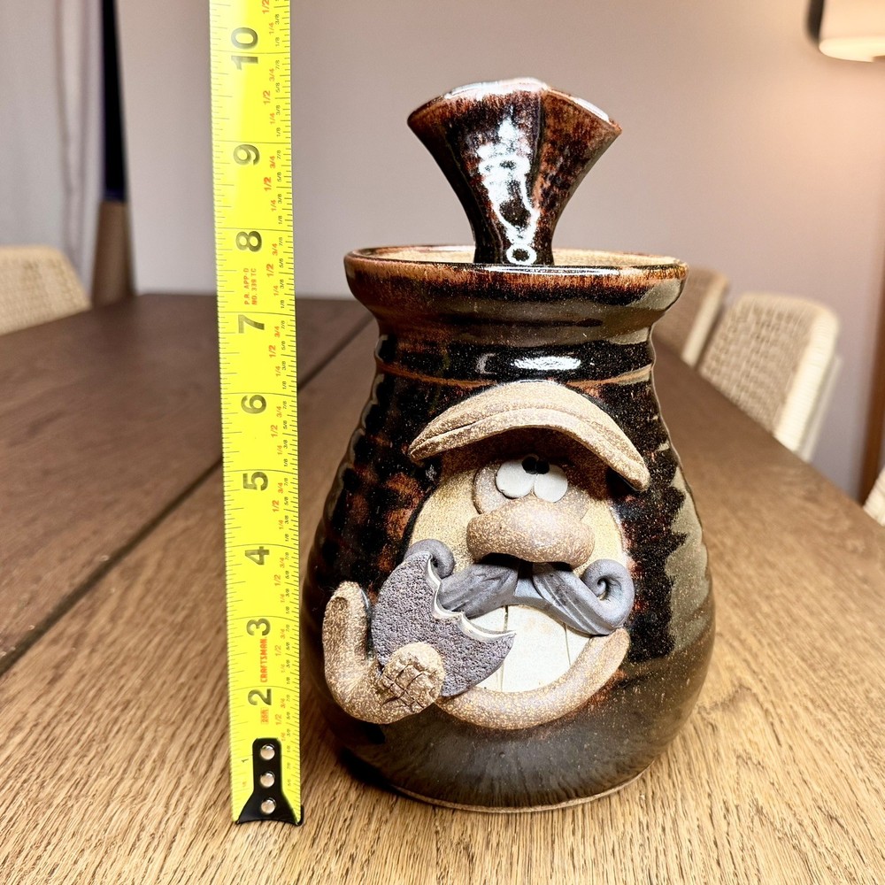 Vintage Eakin Studio Pottery Anthropomorphic Funny Face Cookie Jar Mustache