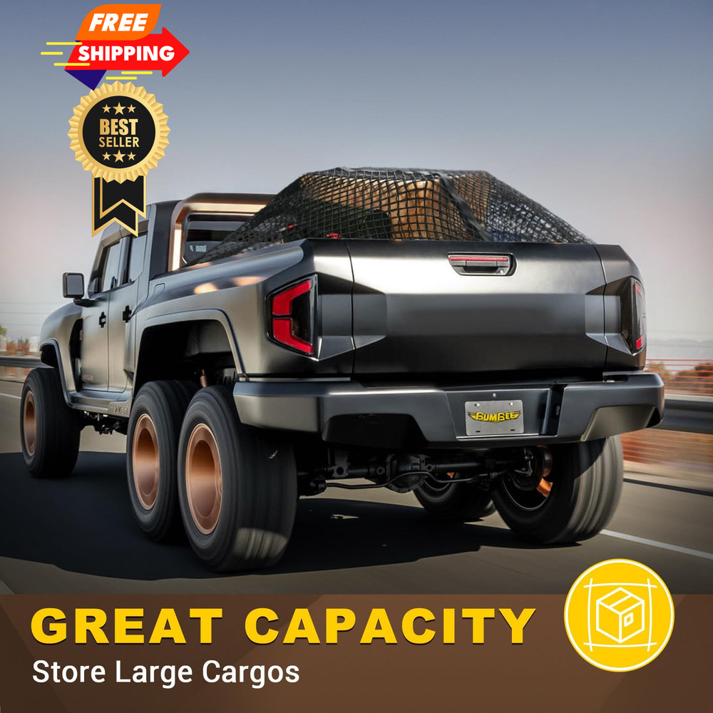 BUMBEE Truck Bed Cargo Net, Highly Elastic Double Layer Grid, Black