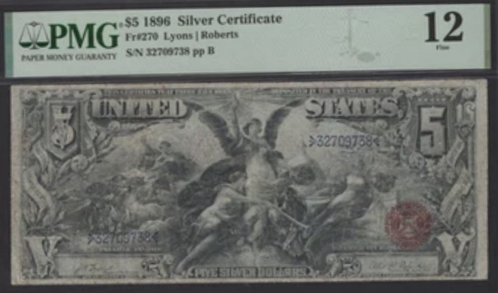 1896 $5 🇺🇸 Magnificent (( Silver Certificate ))(( Educational Note )) PMG 12