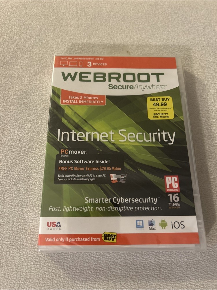 Webroot Secure Anywhere Internet Security Windows 10 Compatible 3 Devices KEY