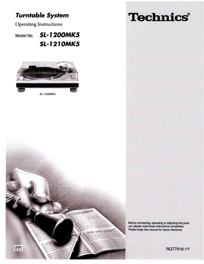 Technics SL-1200MK5 - SL-1210MK5 Turntable System Operating Manual Instructions
