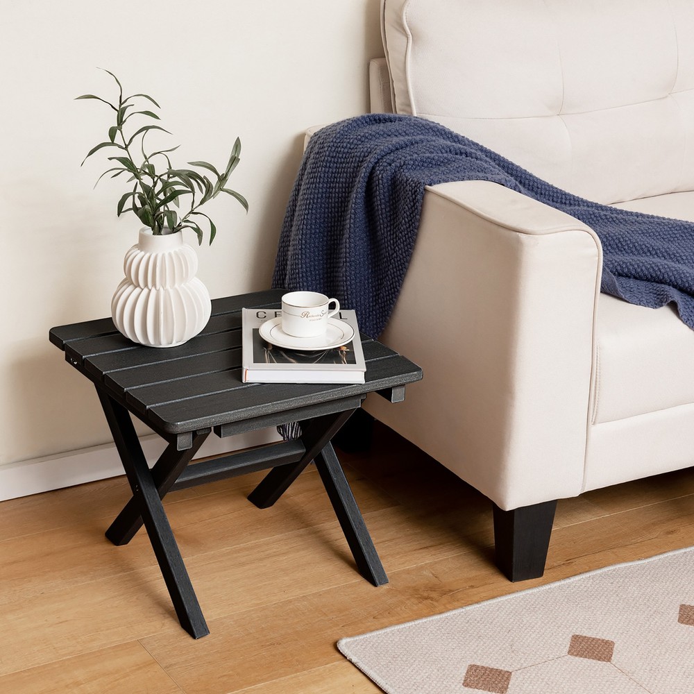 2 Pieces Folding Adirondack Side Table Poolside Garden Patio Black