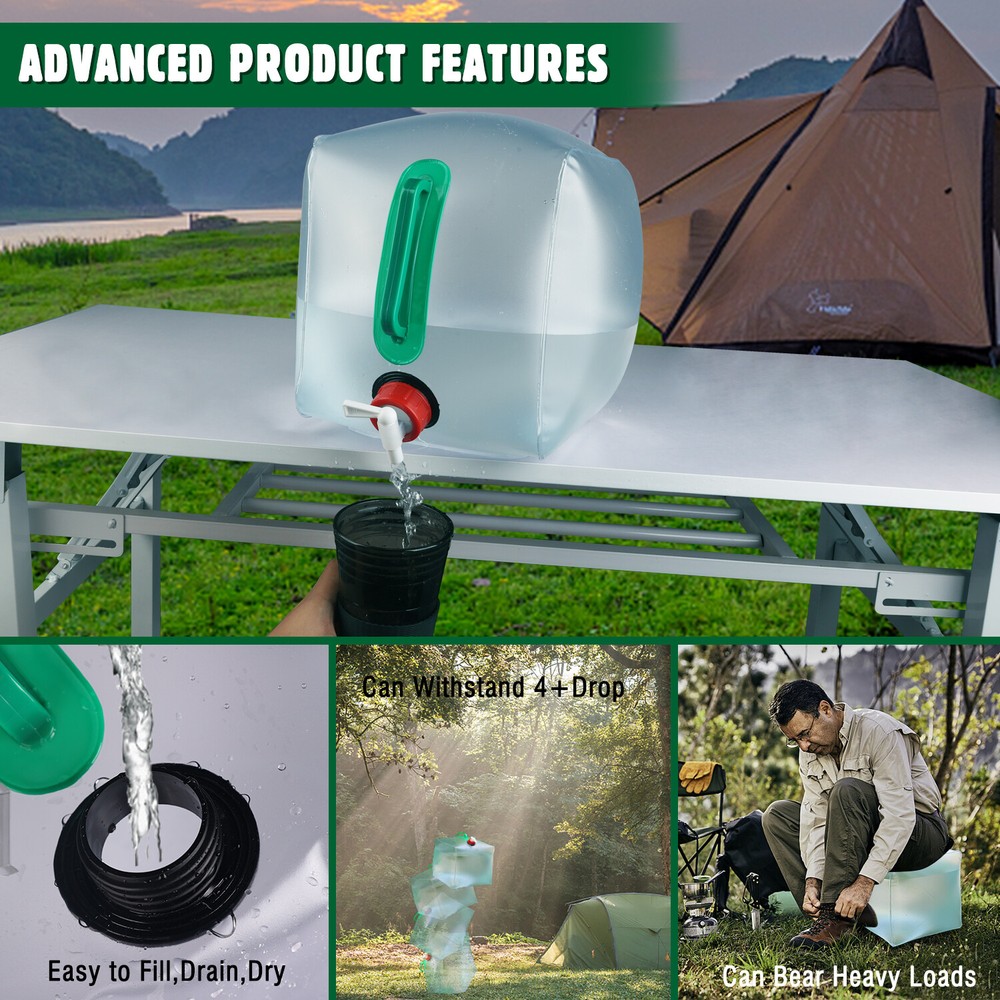 Water Storage Cube Collapsible Water Container W/Spigot Outdoors Hiking Backpack