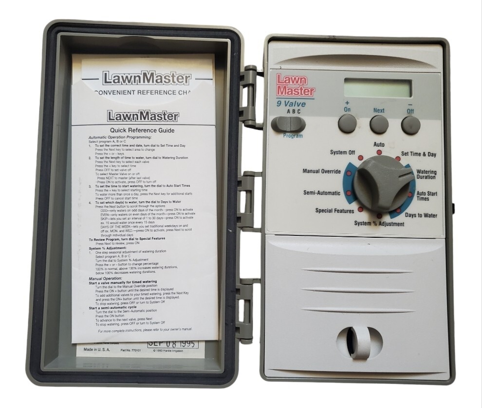 Lawnmaster Sprinkler Irrigation Controller Timer 9 Valve w Power Cord & Manual