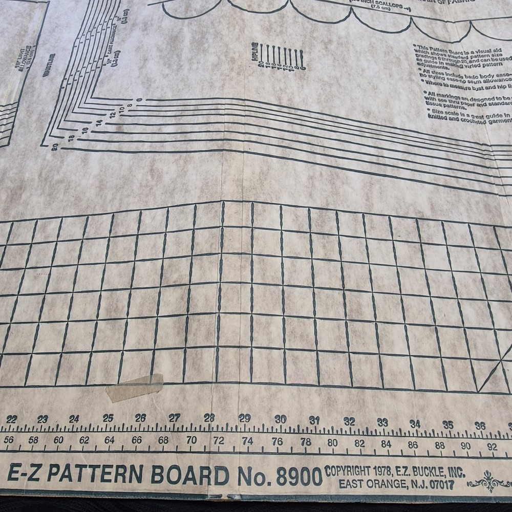 Vintage EZ Pattern Cutting Board 36x72 Sewing Fabric Layout Foldable Grid Lines