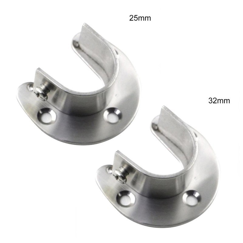 2 Pcs Silver Closet Wardrobe Pipe Hanging Rail Rod End Support Bracket Socket