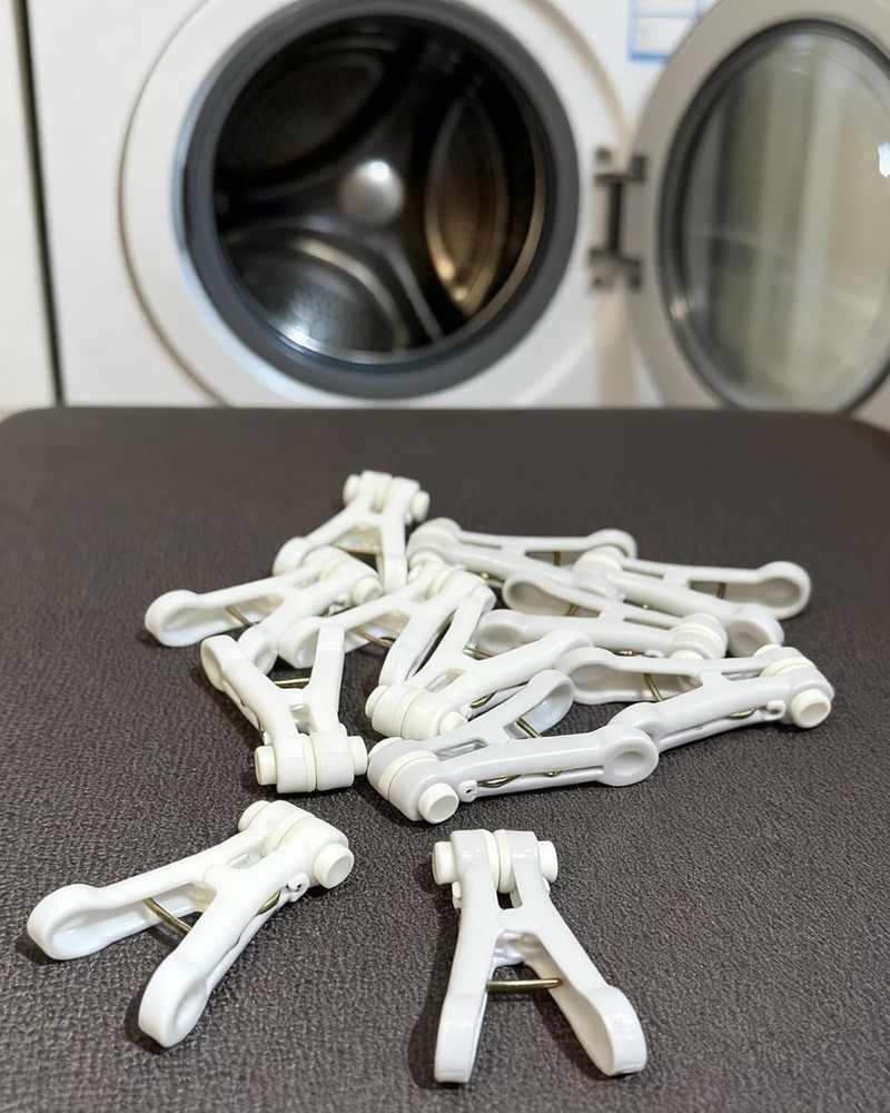 High Elasticity 12 Pcs Multi-Use Plastic Clothes Pins & Chip Clips - White/Grey