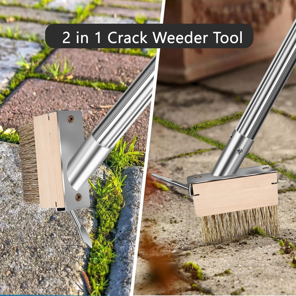 Crack Weeder Tool, Weed Puller Tool with 2 Heads&Scraping Hook, Paver Weeding...