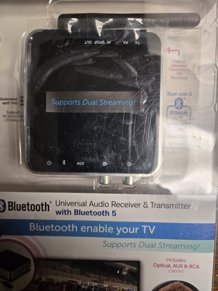 Aluratek Bluetooth 5 Universal Audio Receiver & Transmitter, Dual Streaming, Op…