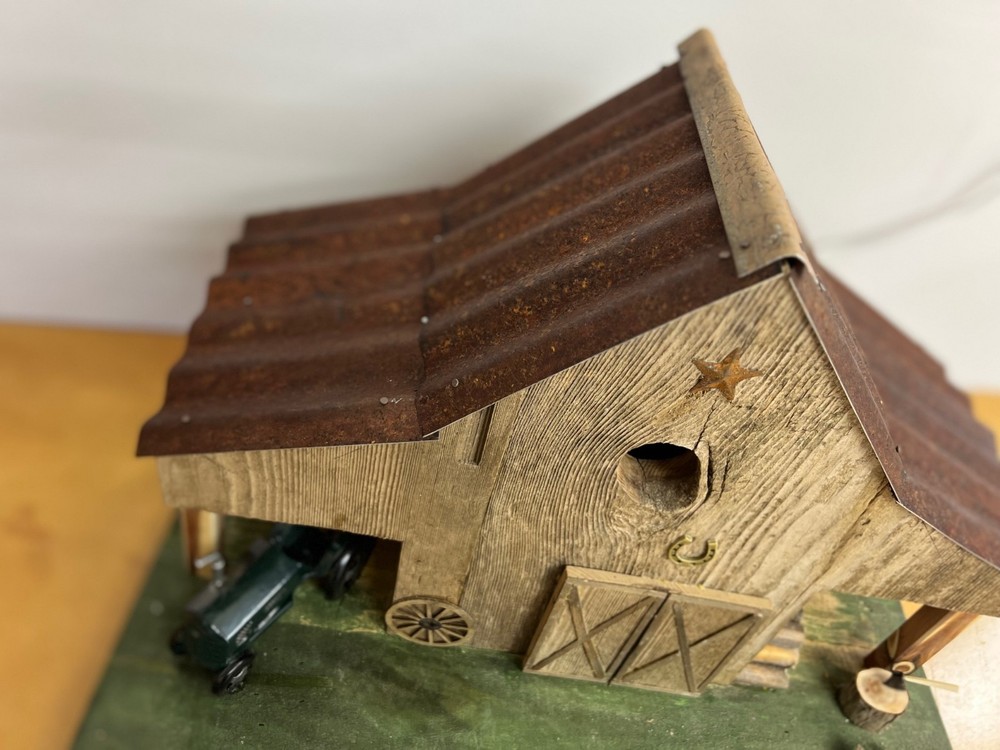 Handcrafted Rustic Barn Birdhouse with Tractor