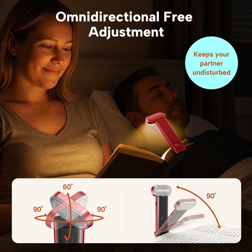 Book Light Reading Bed USB Rechargeable LED Night 3 Colors Dimming Red