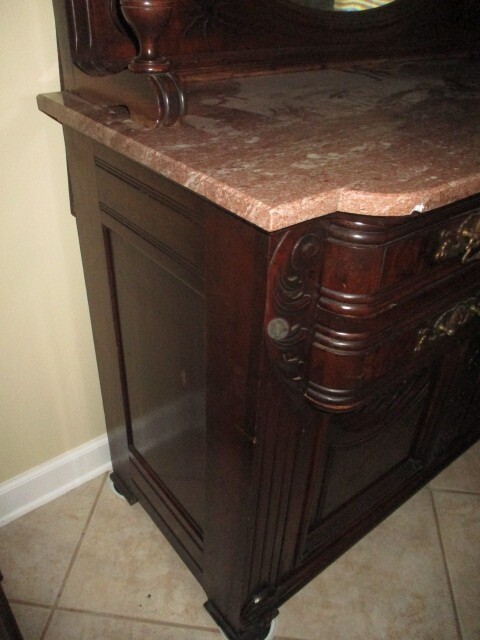 Antique Victorian Walnut Sideboard w/ Brown Marble Top
