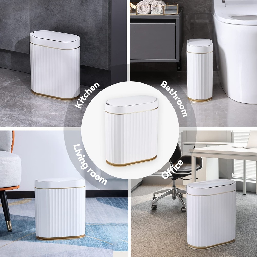 ELPHECO Automatic Motion Sensor Trash Can - 2 Gallon Slimline for Bathroom, B...