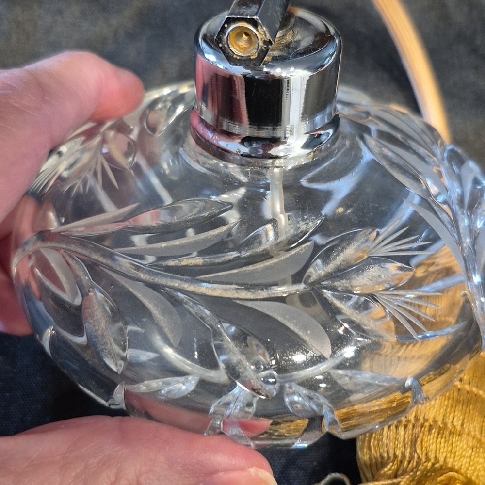 Vintage Cut Crystal Perfume Atomizer With Gold Tassle
