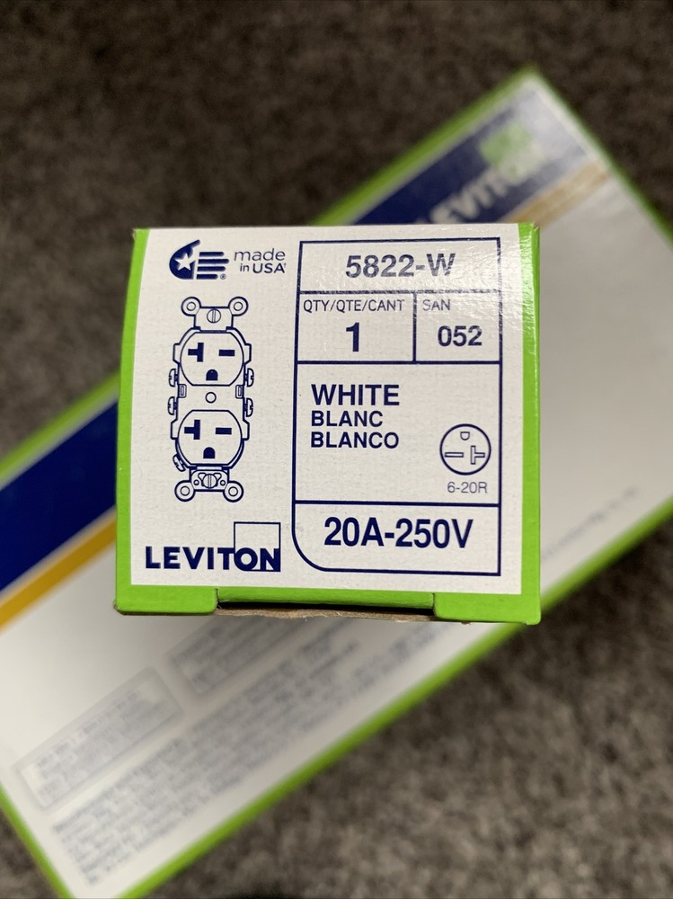 Leviton 20 amp outlet, 250V, White