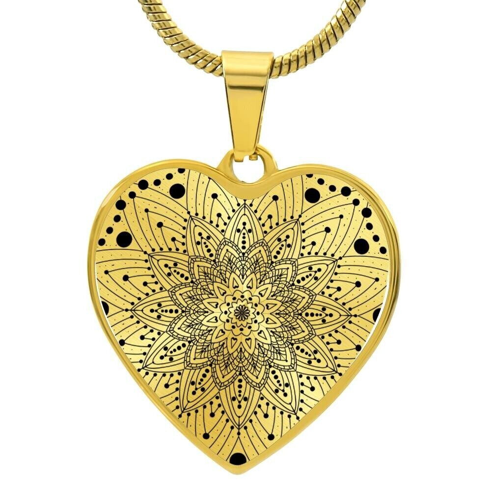 Graphic Heart Pendant + Necklace - Abstract Mandala 2