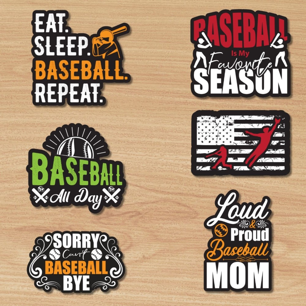 6-Pack Baseball Sticker Bundle – 5” Vinyl Decals