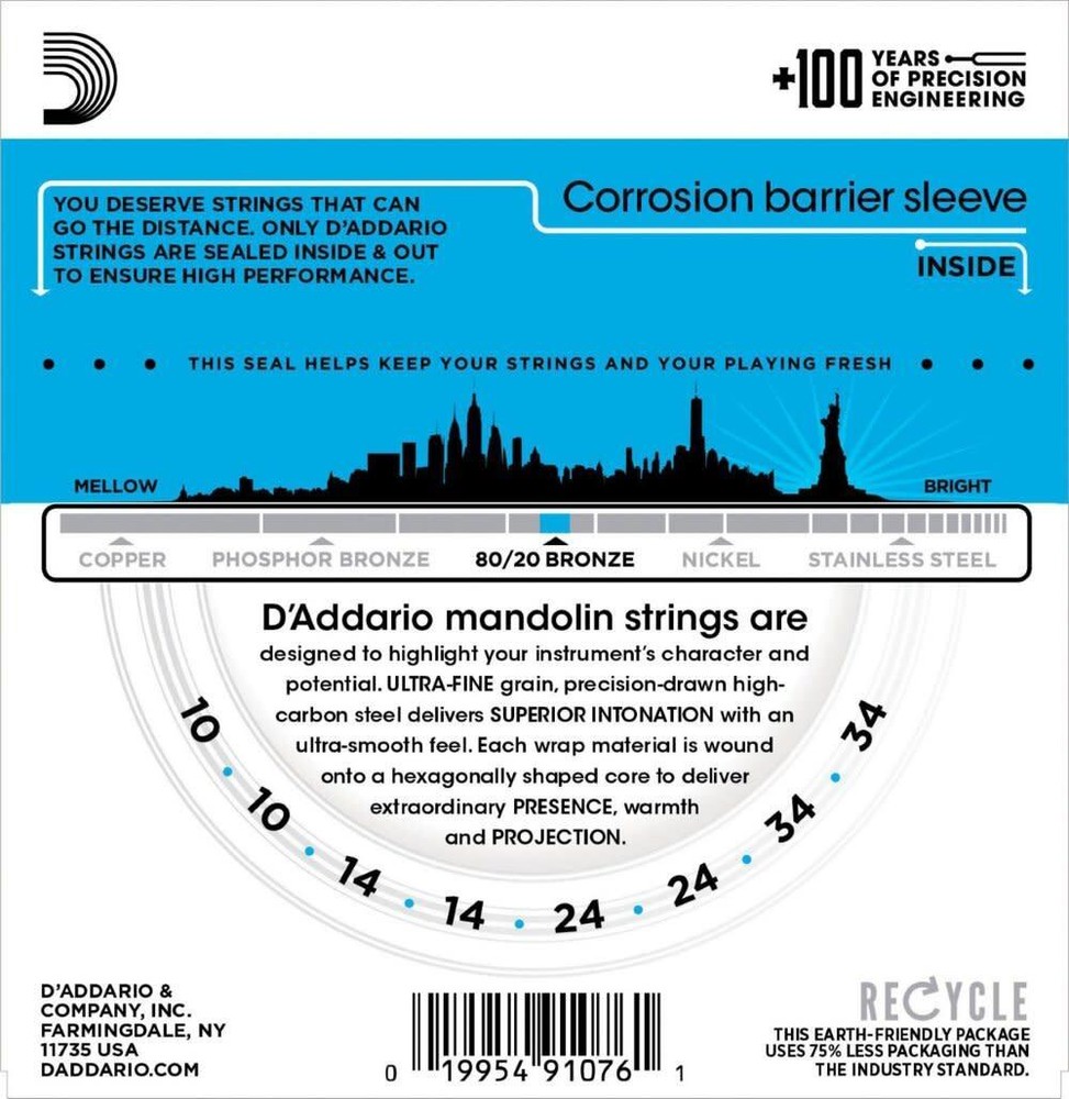 D'Addario EJ62 80/20 Bronze Mandolin Strings