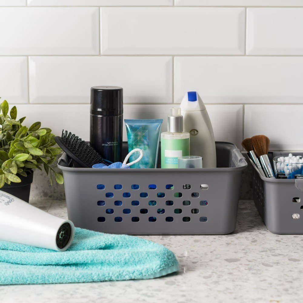 IRIS Gray Medium Plastic Storage Basket Functional Home & Office Organization