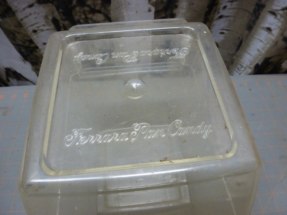 (B) VTG EMPTY Atomic Fireball Pan Ferrara Candy Counter Jar, Plastic Container