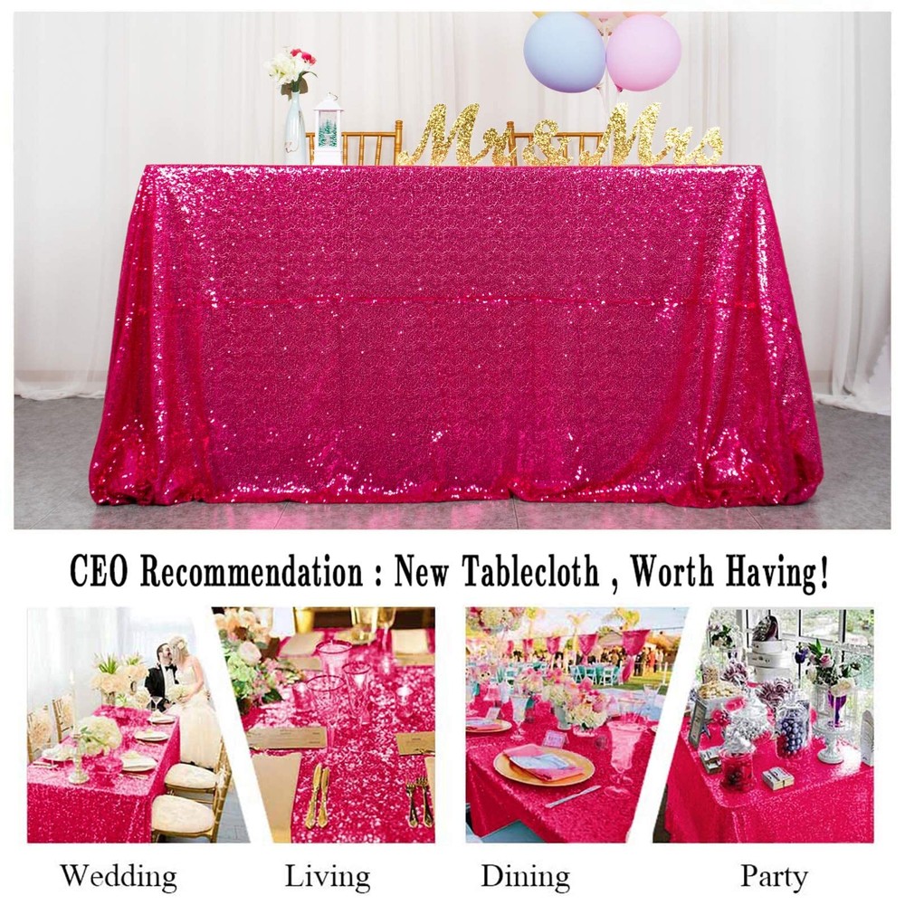 Sequin Tablecloth 72x72-Inch Hot Pink Square Sequin Table Cover Glitter Table...