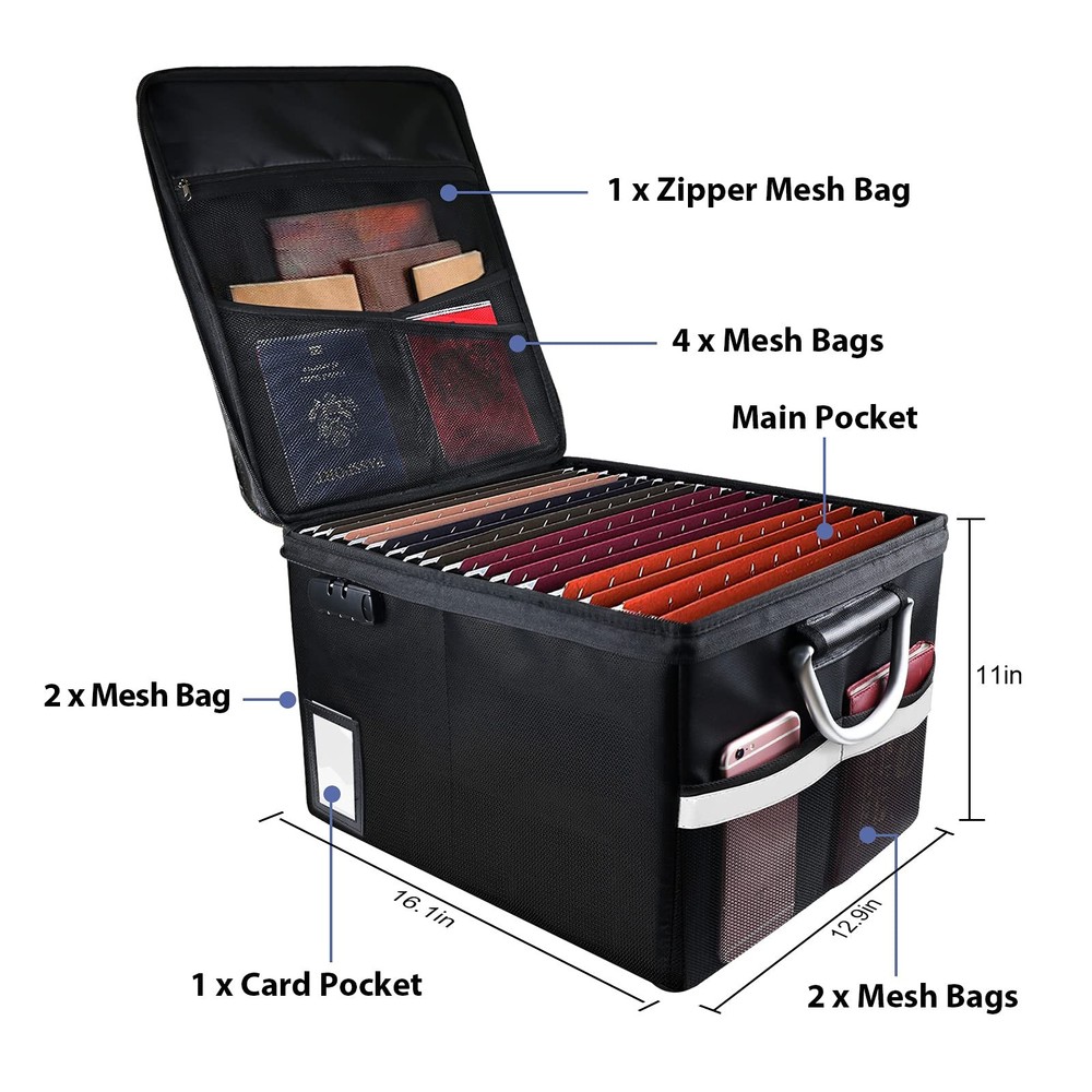 Fireproof Document Box, Fireproof File Box with Lids, Important Document Orga...
