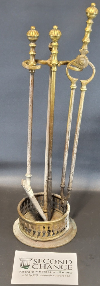 3-Piece Antique Brass Fireplace Tool Set