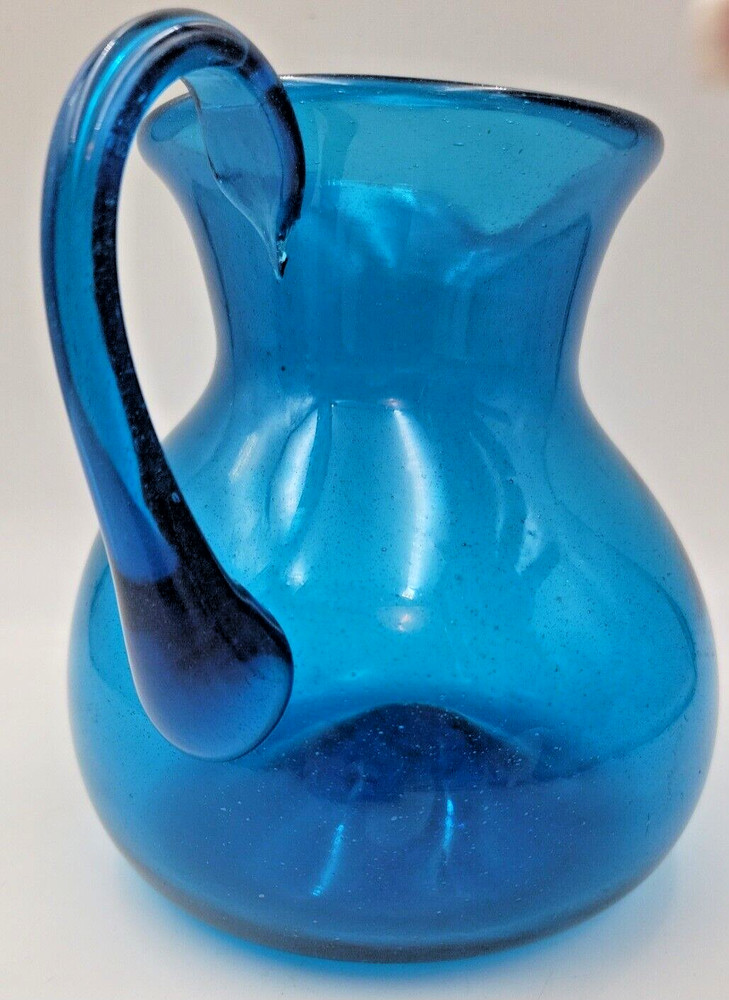 Cobalt Blue Hand Blown Glass Pitcher