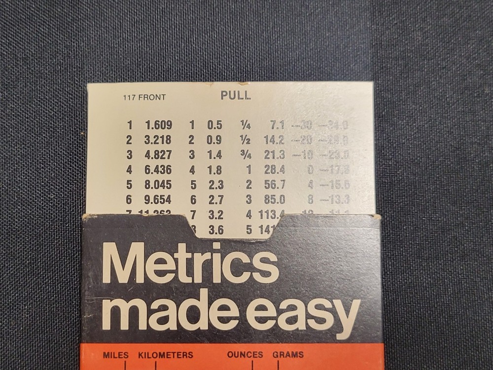 Stanley Metrics Made Easy Slide Pull Out Conversion Chart grams pounds km degree