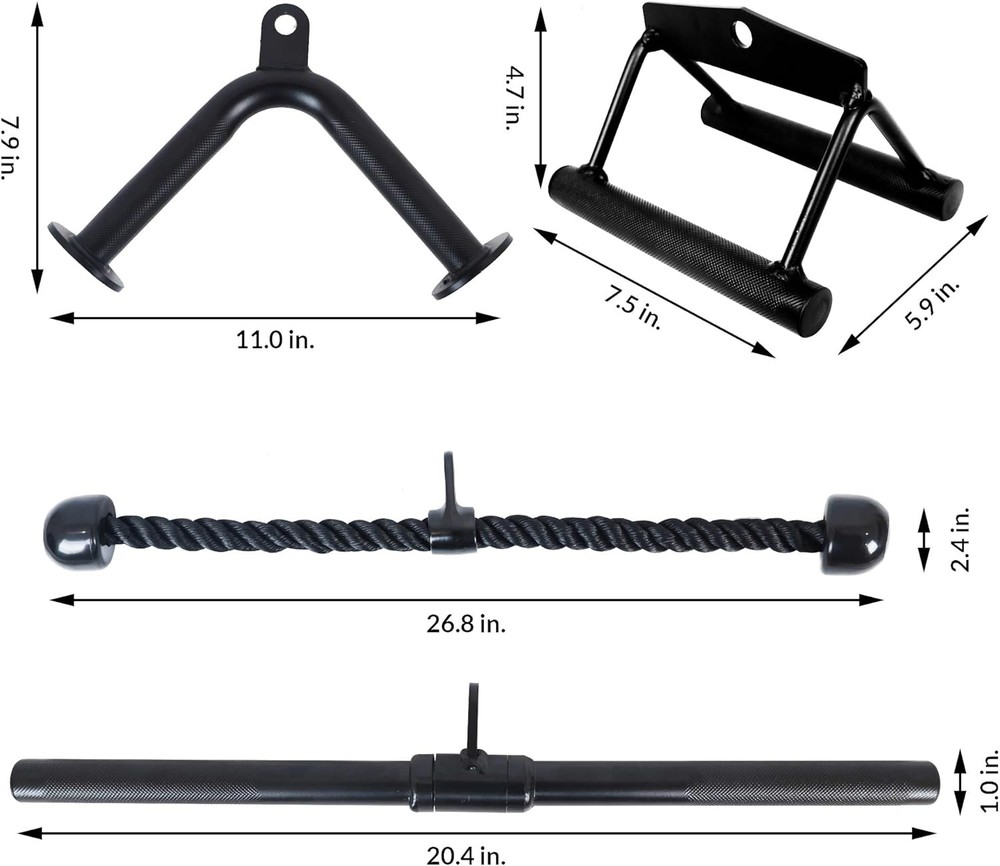 Tricep Press Down Cable Attachment, LAT Pulldown 4-Piece Set, Black