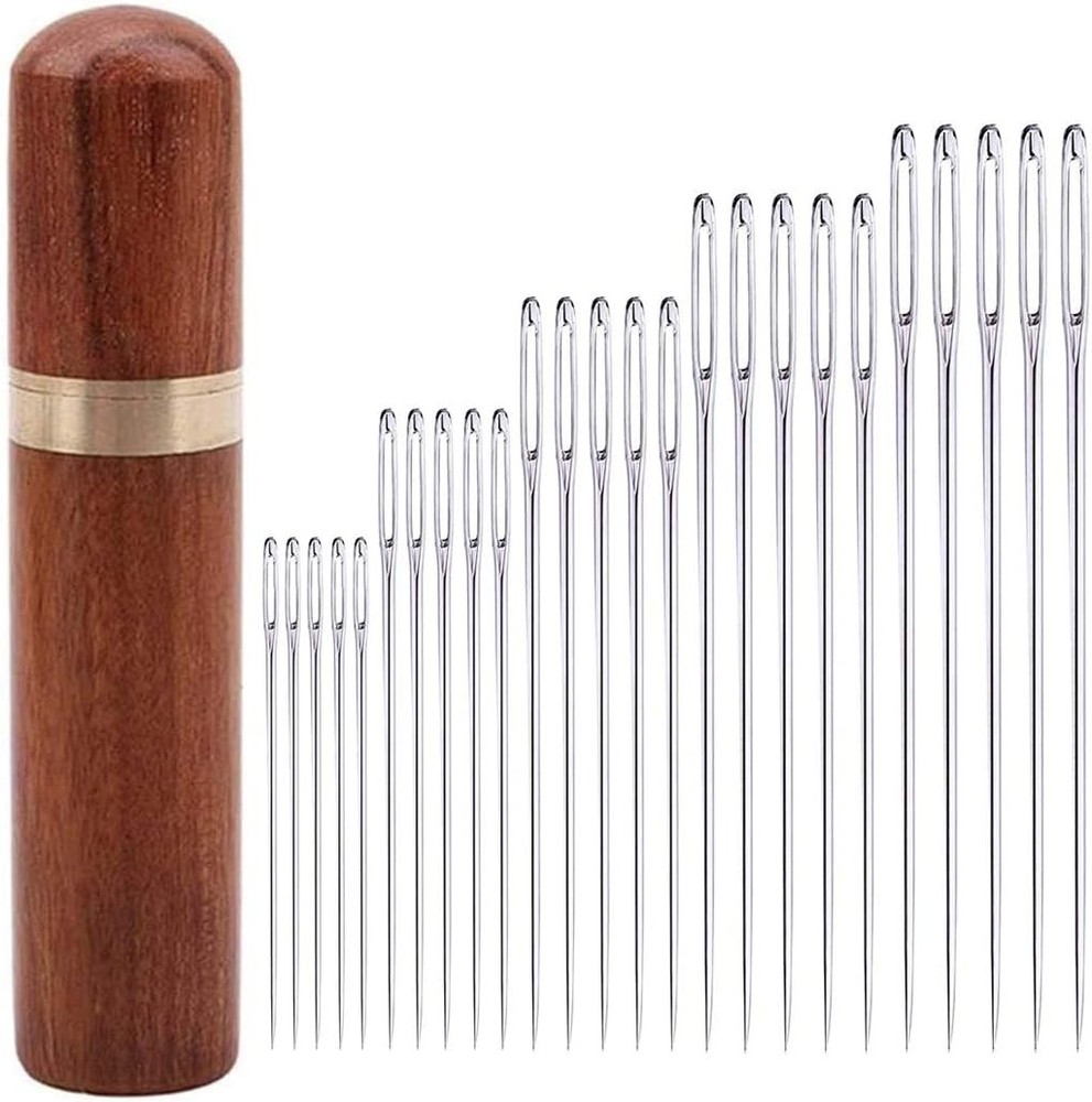 25Pieces hand sewing Big Eye Needles sharp needle with Solid wood Needle