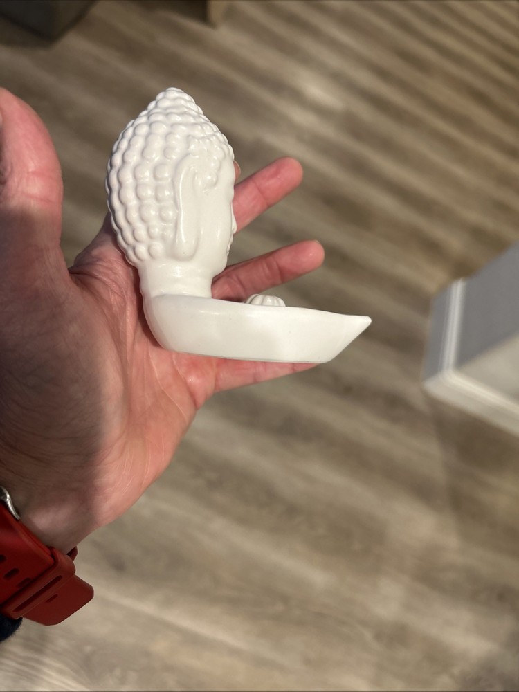CERAMIC WHITE BUDDHA HEAD INCENSE HOLDER