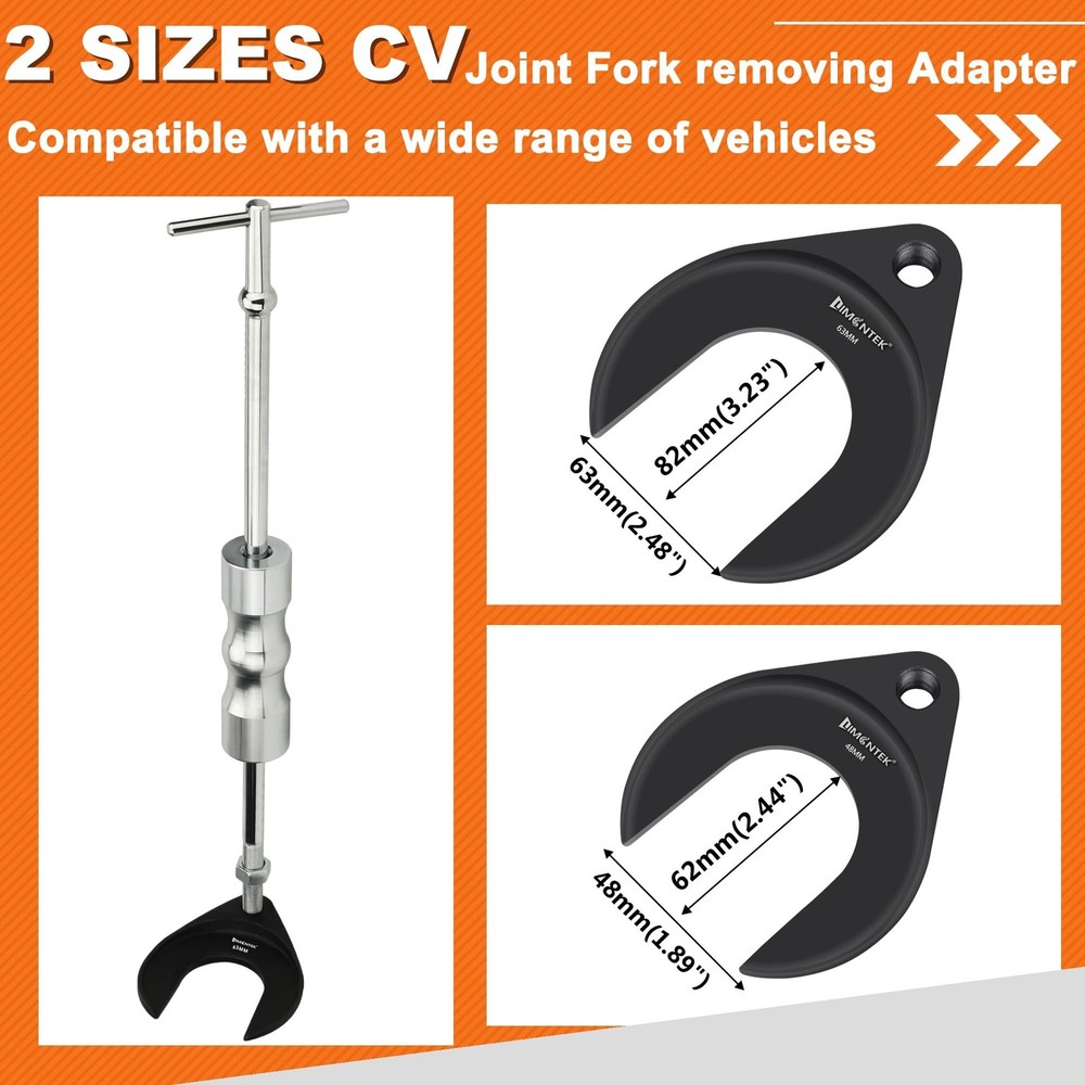 Inner CV Axle Puller Tool with Slide Hammer, 63mm and 48mm CV Joint Fork Adap...