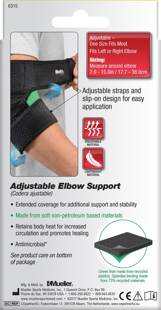 Mueller Adjustable Elbow Support, Black, One Size 6315