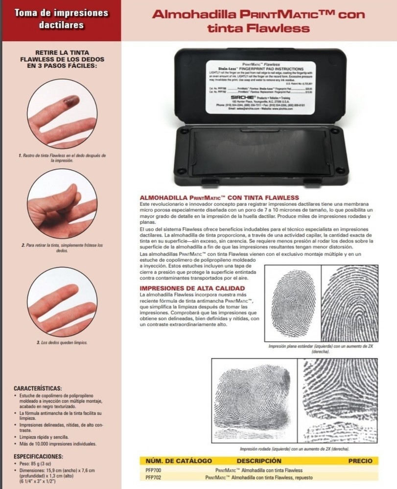 Huellero Sirchie, 100% Original Pad No.pfp700